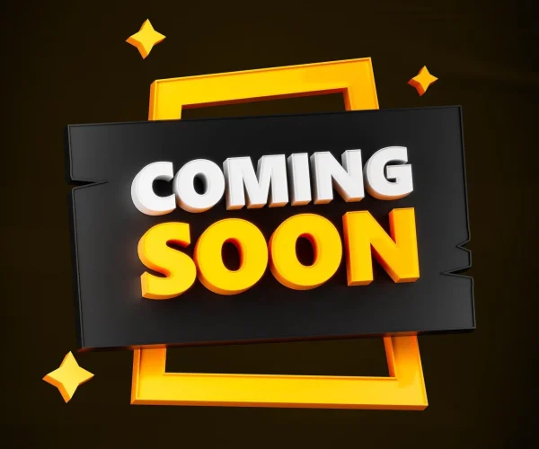 Coming soon announcement with yellow frame background